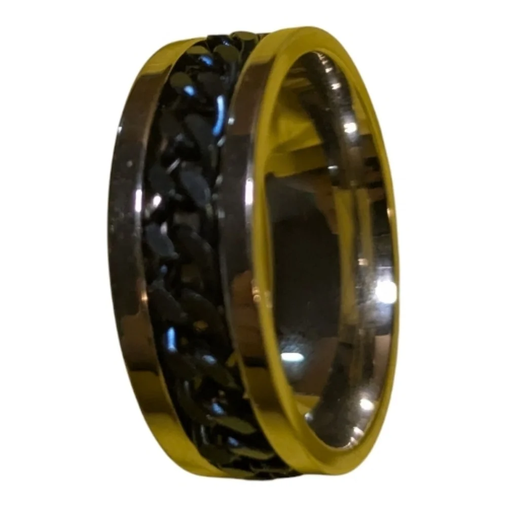 NEW Spin Ring Sz 12.5 Unisex Silver Tone Dark Blue Middle A-032